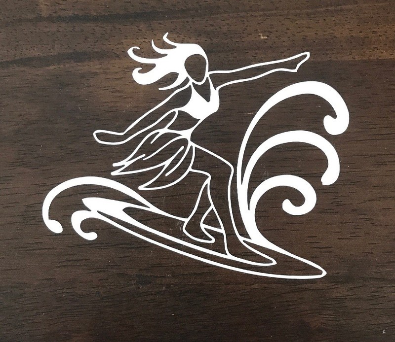 Surfer Girl Sticker Decal – Hawaii Surf Tropical Waves Surfboard Beach Surfing