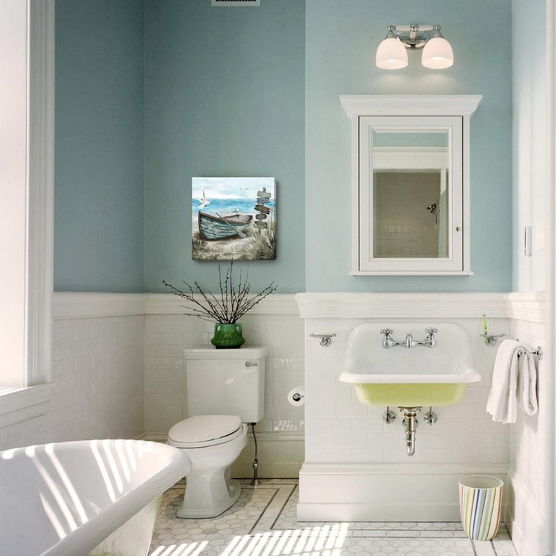 Bathroom Wall Art Coastal Décor Nautical 14"L x 14"W, Beach Boat gallery