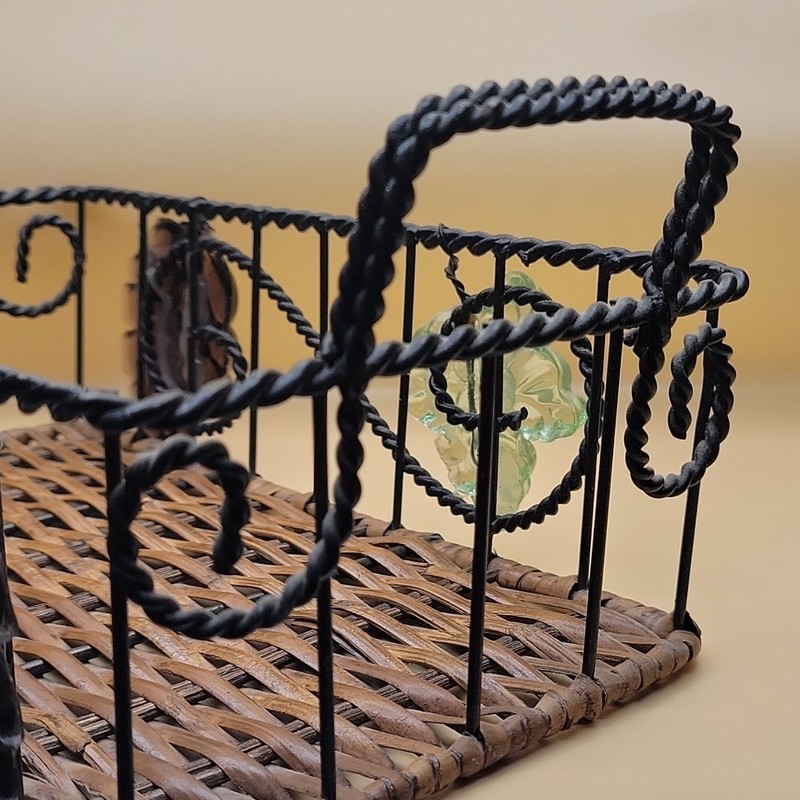 Rectangular Wicker Metal Basket with Glass Grape and Leaf Accents gallery