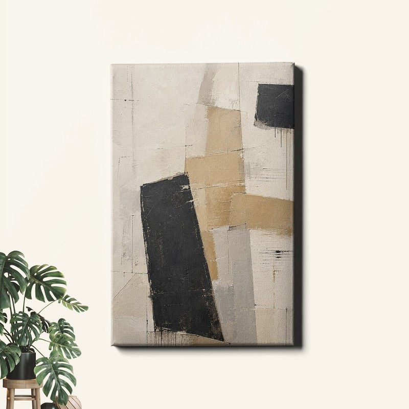 Abstract Geometric Blocks Art Print Neutral Modern Shapes Painting