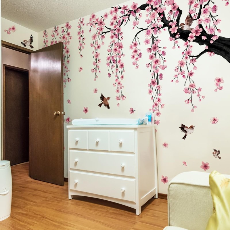 Large Cherry Blossom Tree Wall Decals Peel and Stick Pink Floral Wall Art gallery