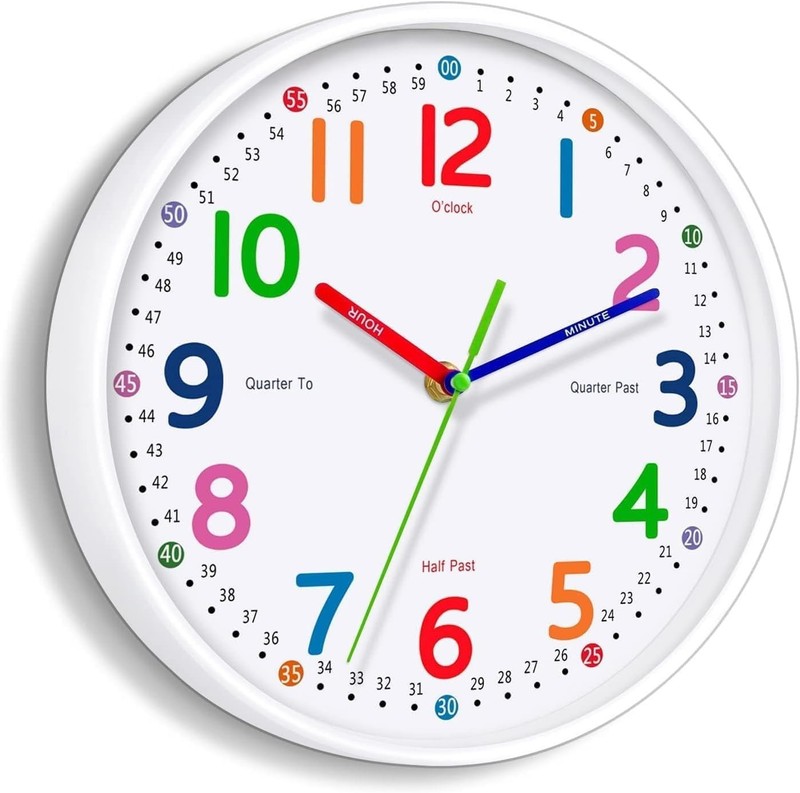 Silent Kids Wall Clock – Non-Ticking, Battery-Powered (8-Inch) gallery