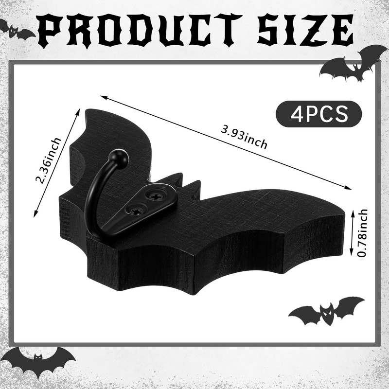 4 PCS Black Bat Wall Key Holder Gothic Wooden Key Hooks Spooky Decor gallery