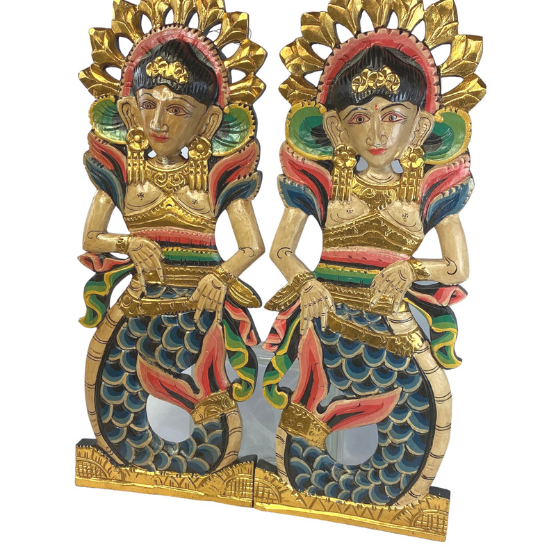 Balinese Mermaid Panel Dewi Sri Hand carved wood Bali Wall Art decor Set 2 gallery