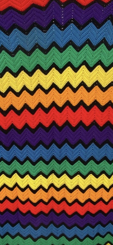Vintage Rainbow Striped Chevron Rows Crocheted Afghan Throw Blanket 76 x 36in