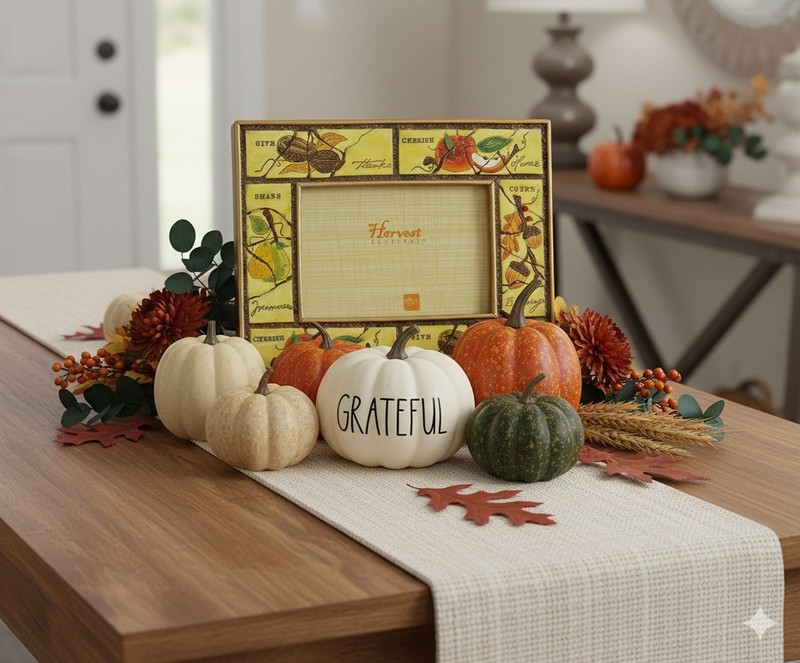 Fall Harvest Picture Frame Give Thanks Count Blessings Thanksgiving Decor