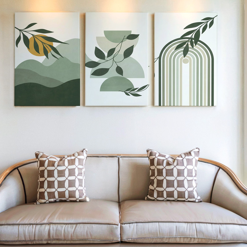 3 Pieces Abstract Botanical Geometric Large Wall Art Set for Living Set Of 3