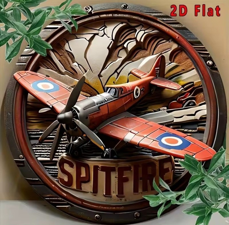 Spitfire Metal Wall Sign 3 Pack WWII Aircraft Aviation Decor Round Tin Signs