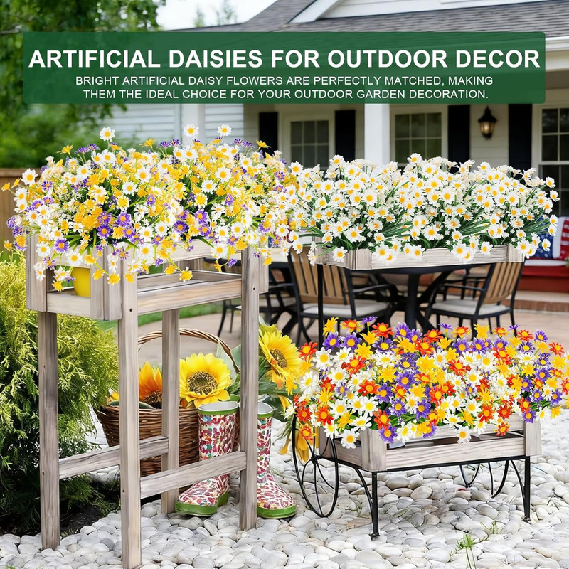 8 Bundles Artificial Daisy Flowers for Outdoors Summer Decor, UV Resistant No Fa gallery