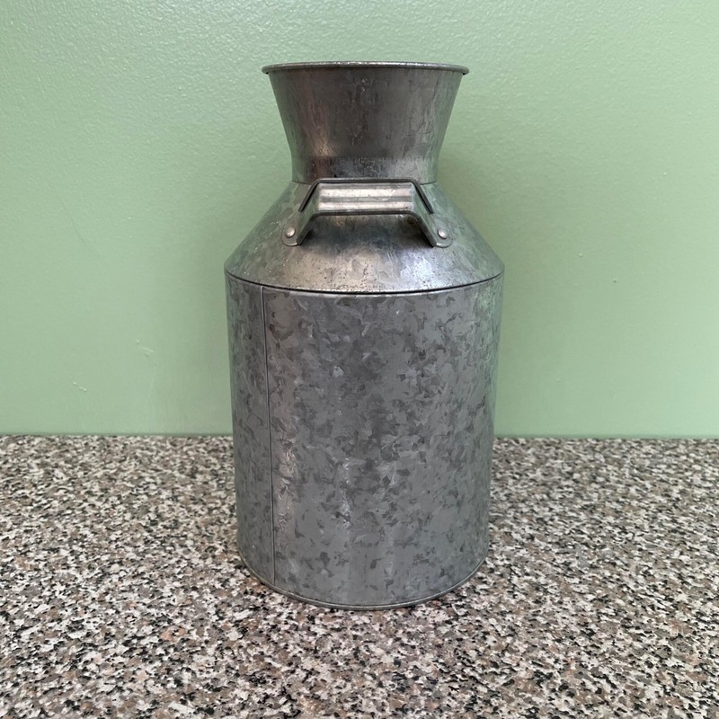 Rustic Farmhouse 9.5" Galvanized Tin Milk Jug Vase Canister Can gallery