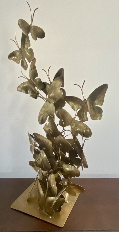 Large Metal 3D BUTTERFLIES IN FLIGHT Tabletop Sculpture W/ Distressed Gold/Brass gallery