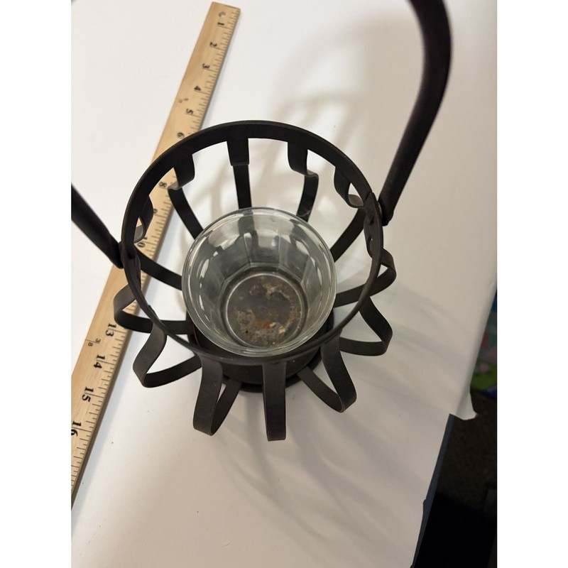 Rustic black metal candle lantern with glass votive holder gallery