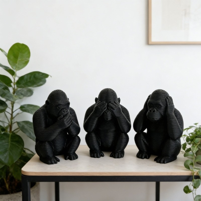 3Pcs Gorillas Statue Animal Figurine Decorative Sculpture for Desktop Ornament gallery