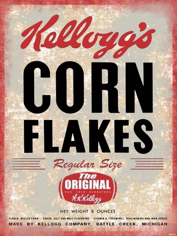 Kelloggs Corn Flakes Healthy Cereal Vintage Style Ad Metal Sign