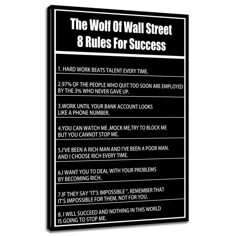 Wolf Of Wall Street Motivational Wall Art 8 Rules For Success Quotes Canvas D…