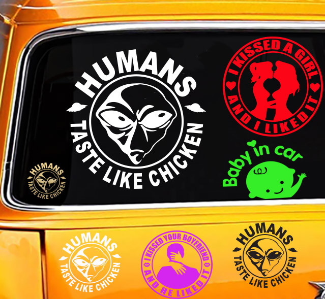 Aliens Humans Taste Like Chicken UFO Roswell Space area 51 sticker decal gallery