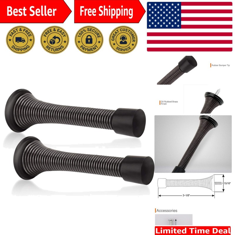 2 Pack Oil Rubbed Bronze Spring Door Stoppers – Durable & Stylish Protection