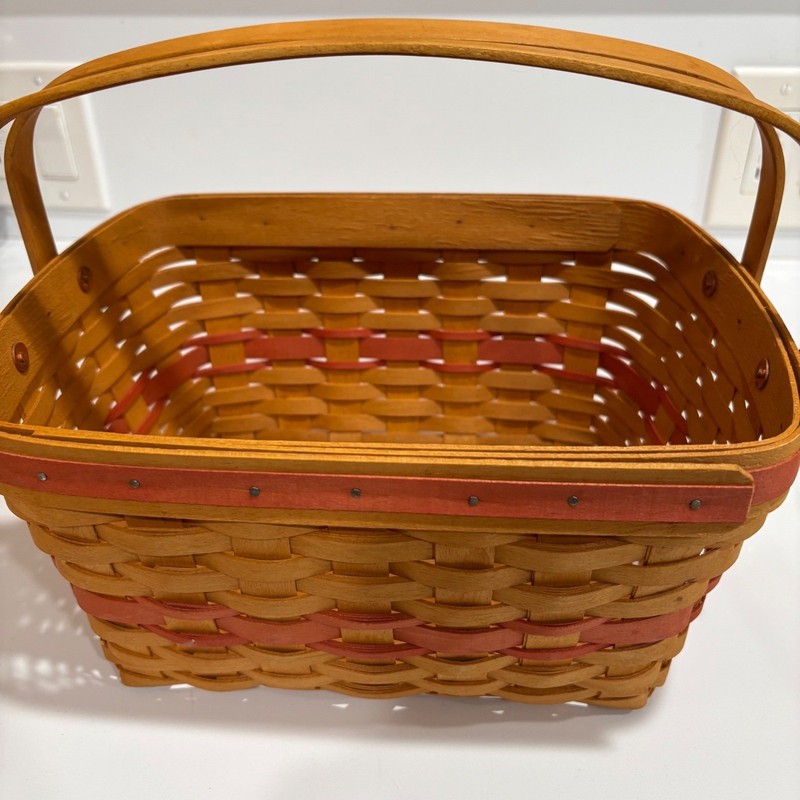 Longaberger Basket Handwoven Dresden Ohio USA Floral Liner Handles 1997 2 Colors gallery