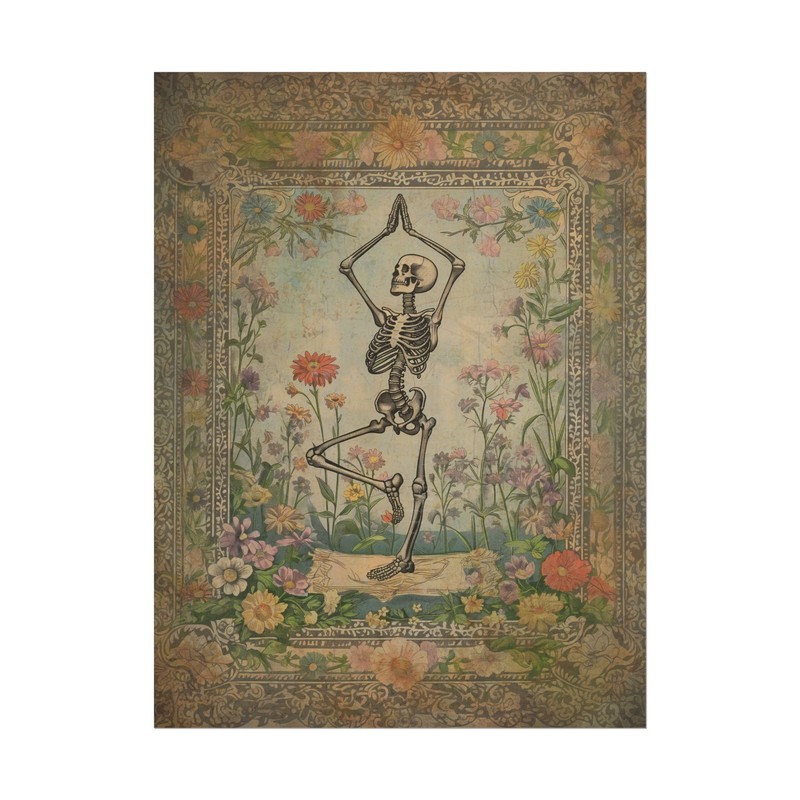 SKELETON MEDITATION FLOWER Wall Art, Skull Bone Botanical Meditation Yoga Decor