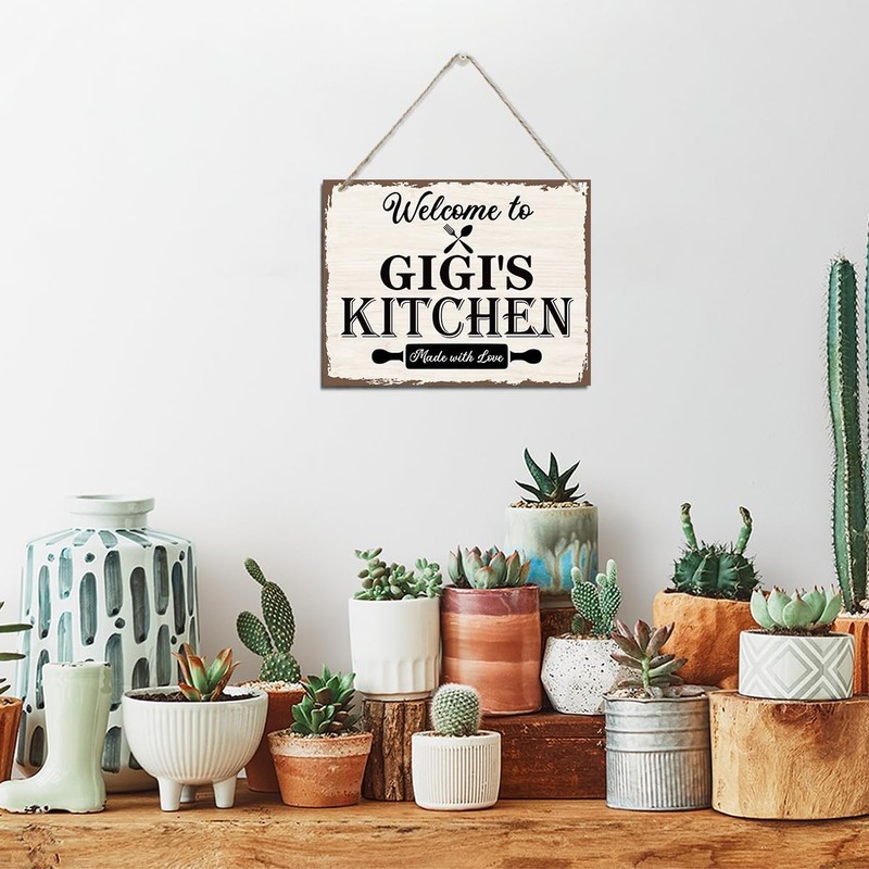 XQLSR Gigi's Kitchen Sign, Love Gift for Gigi, Rustic Hanging Wood Color 04 gallery