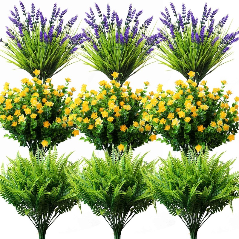 18PCS Outdoor Artificial Plants Flowers Bulk UV Resistant Fake Monkey Grass Fern