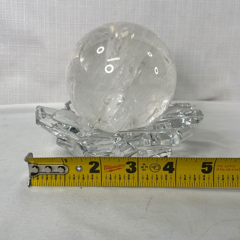 Clear Quartz Crystal Sphere with Faceted Glass Lotus Stand Decorative Orb Set gallery