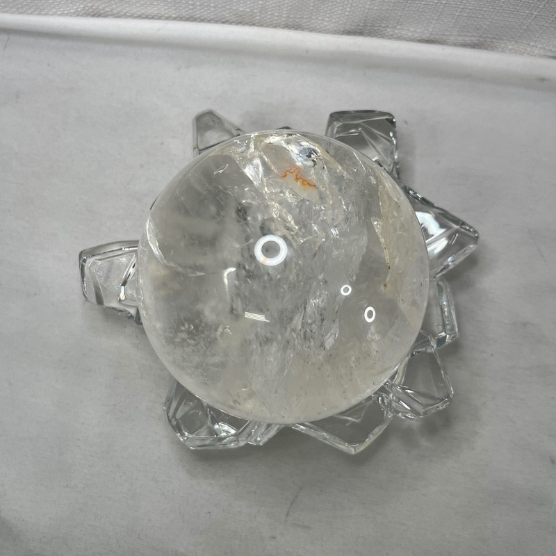 Clear Quartz Crystal Sphere with Faceted Glass Lotus Stand Decorative Orb Set gallery