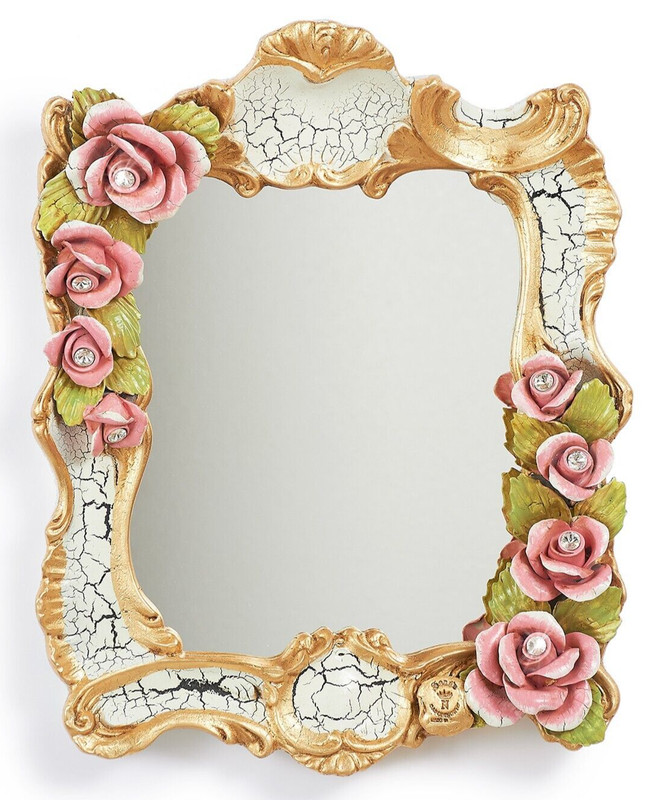 Mirror With Roses Porcelain Italian Capodimonte With Gold Foil 15×18 1/2in new