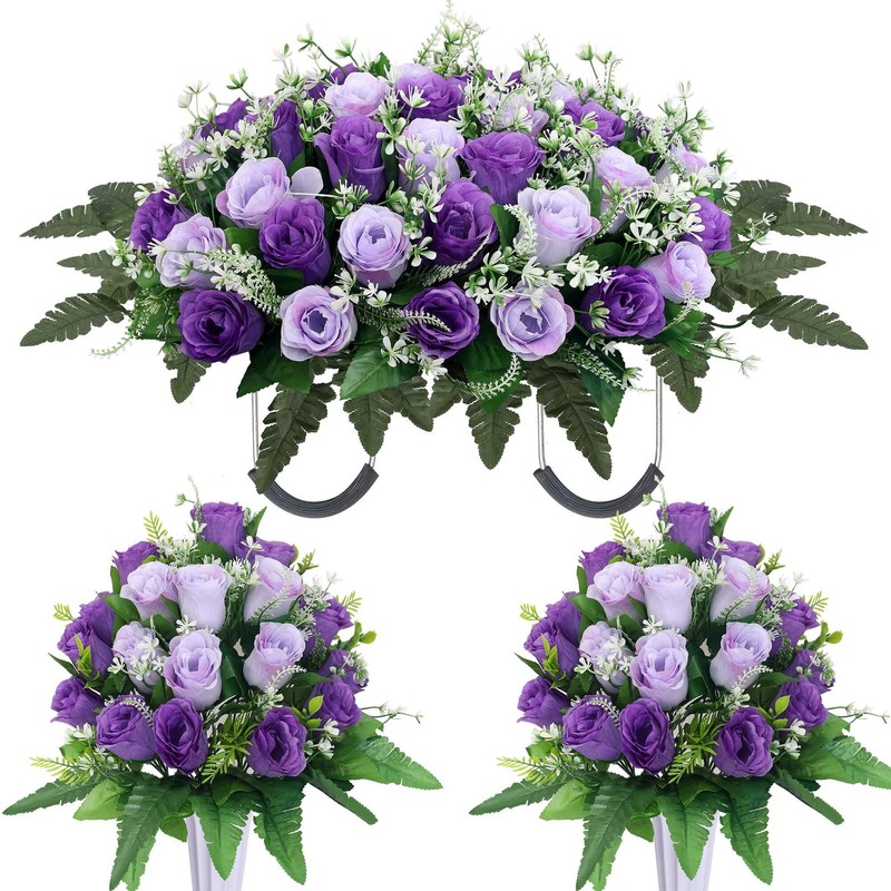 3 Sets Cemetery Flowers for Grave,Headstone Flower Saddle,Grave Memorial Flow…