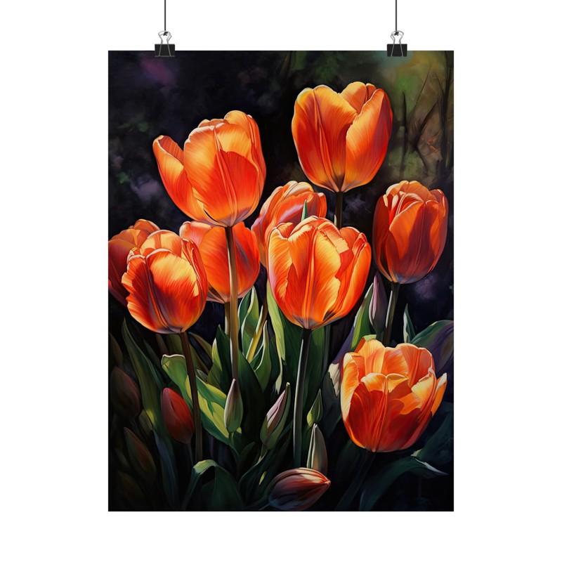 Orange Tulips Flower Art Print Poster, Flower Painting, Flower Décor