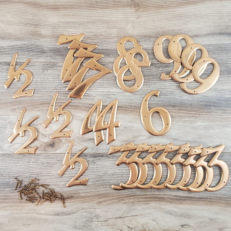 25 pc lot 3.5″ Bronze VTG House Address Numbers 1/2, 3, 4, 6 or 9, 7, 8 +Nails