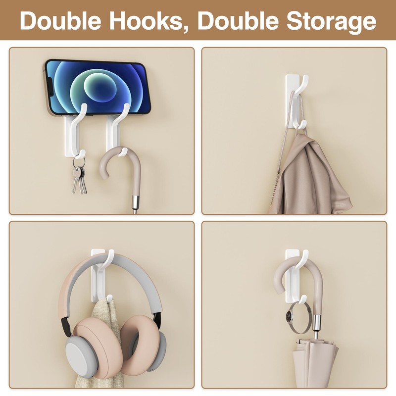 Adhesive Wall Coat Hooks 6 PCS White Metal Heavy Duty Stick On Hanger gallery