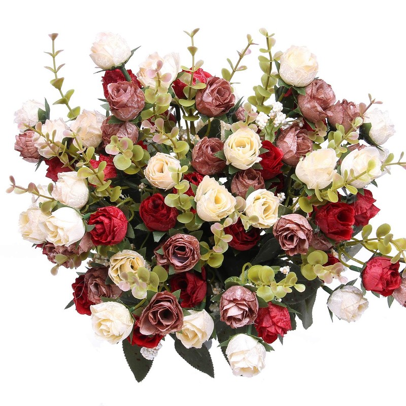 21 Heads Silk Rose Bouquet Artificial Flowers Mini Rose for DIY Wedding Bouqu…