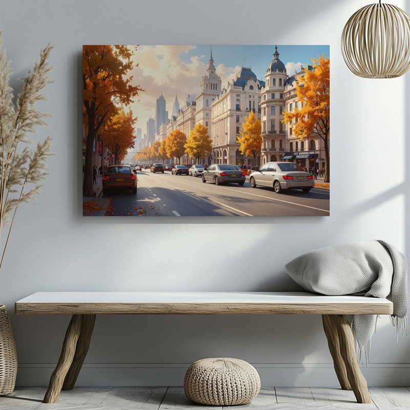 Autumn Motion Boulevard Canvas Cinematic City Street Scene Art Wall Art gallery