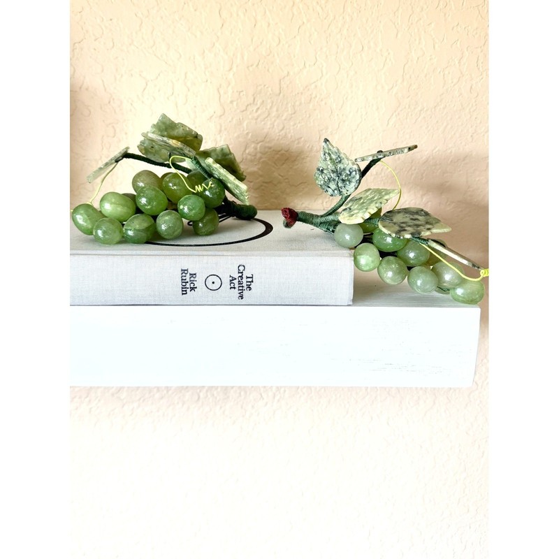 Vintage Jade Grapes Pair Celadon Stone Fruit MCM Decor