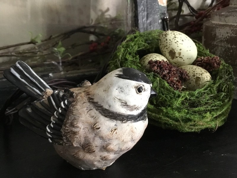 Lg. Spring Bird Figurine Summer Grey Bird Black White Bird gallery