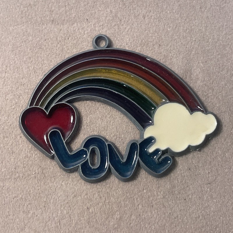 Vintage 80’s Stained Glass Multicolor Metal Enamel Heart Cloud Suncatcher Love