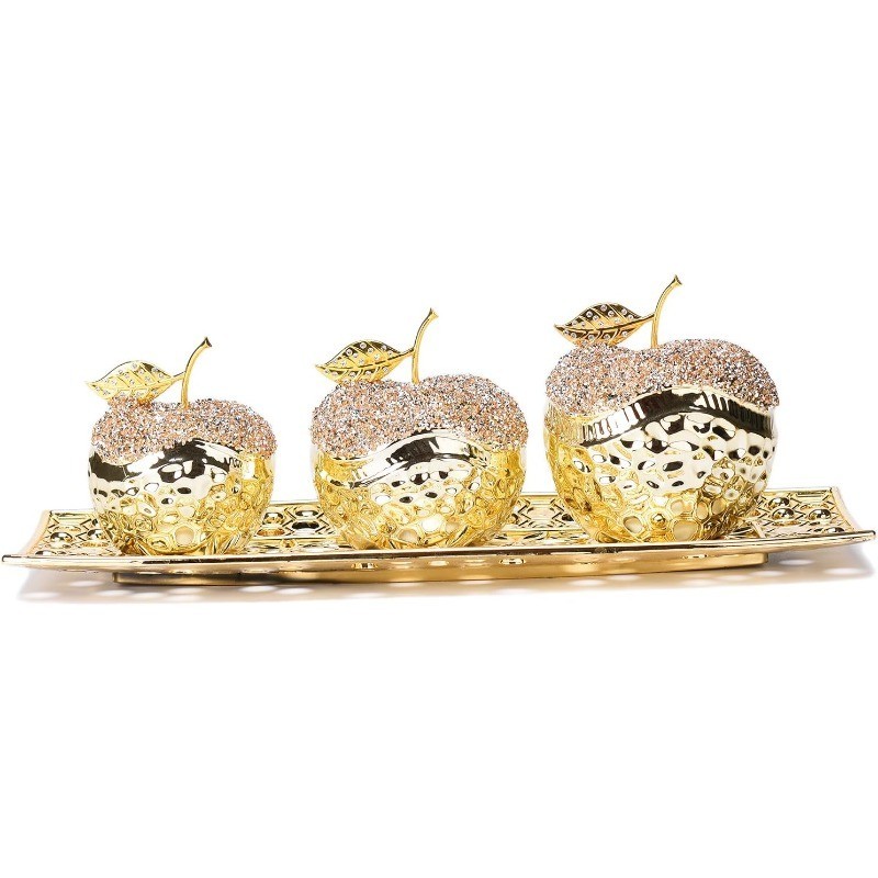 Glam Ceramic Apple Statue with Plate Creative Modern Ornament Living Room NEW