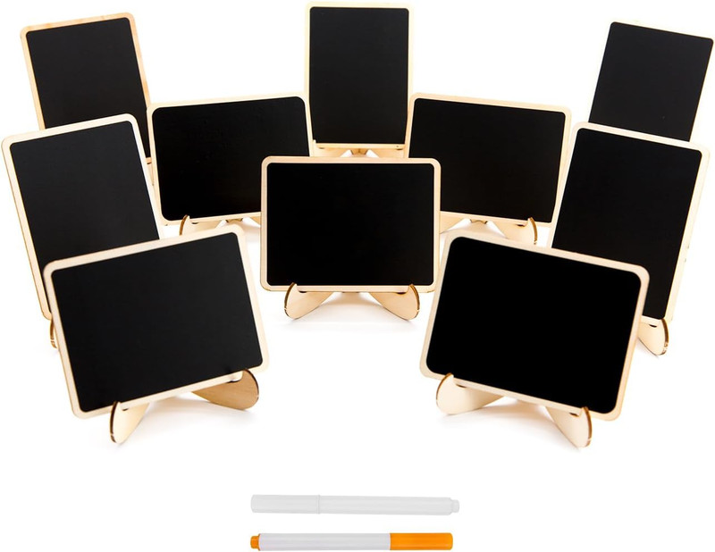 10 Pack Mini Chalkboards Signs with Easel Stand, Small Rectangle Chalkboards Bla