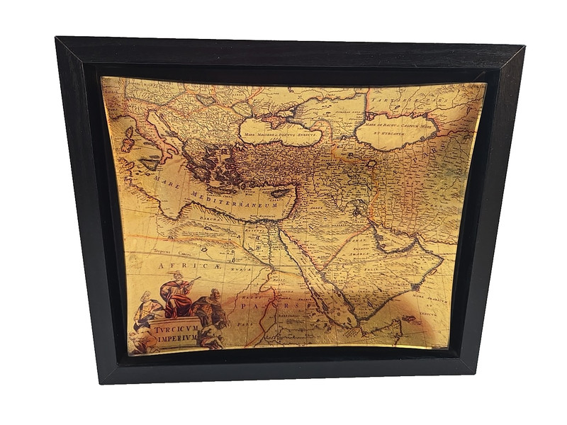 Vintage-Style Old World Map Gold Reverse Glass Wall Art 12×10 Black Wood Framed