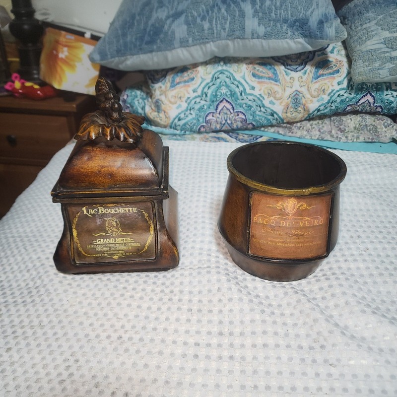 RUSTIC TUSCANY EUC TIN METAL JAR CANISTER AND MATCHING BOWL SET