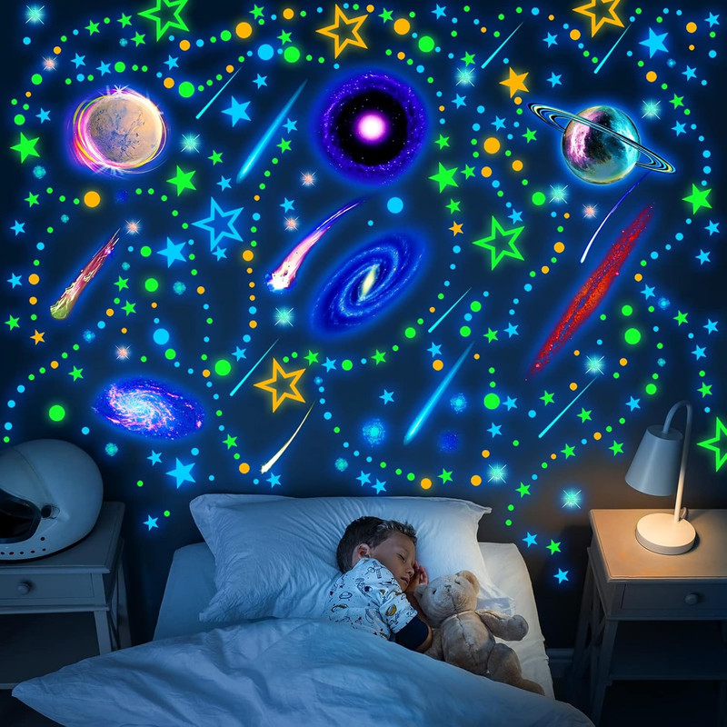 495 Pcs Glow in The Dark Moons and Stars Wall Decals for Ceiling,Glowing Planets gallery