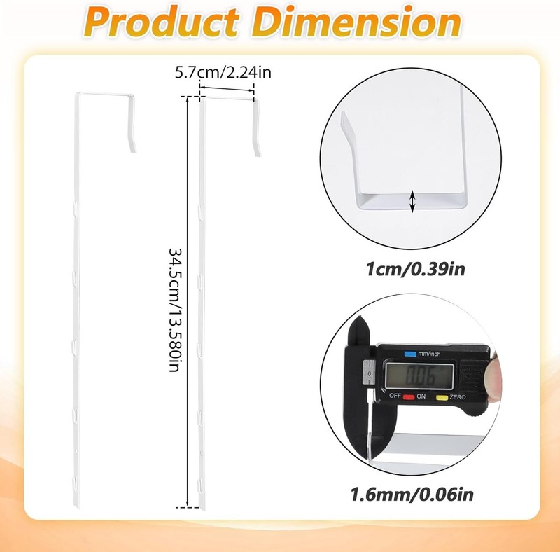 2PCS Over The Door Mirror Hanger Kit Adjustable 14 IN 5 Hole Metal Hooks White gallery