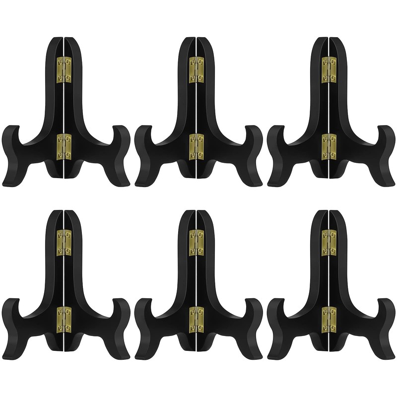 6 Pack 4 Inch Wooden Display Stand Plate Easels Holder (Black)