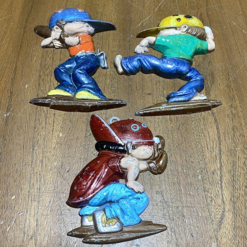 VINTAGE BOYS WALL DECOR BASEBALL 3 PIECE 1979 SEXTON CAST MADE IN THE USA
