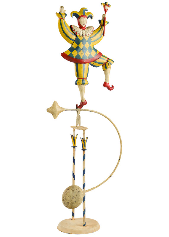 Medieval Jester Clown Sky Hook Teeter Totter 24″ Tin Balance Folk Art Toy