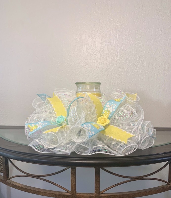 Deco Mesh Spring Centerpiece, All Occasion Wreath, Table Decor, Candle Ring