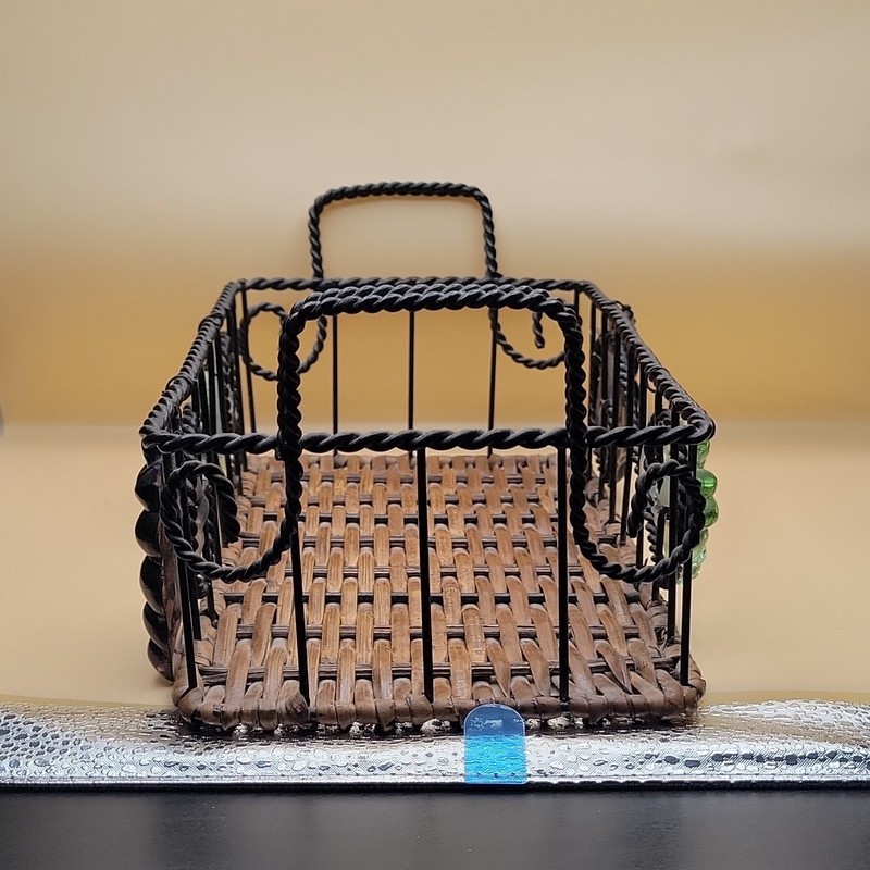 Rectangular Wicker Metal Basket with Glass Grape and Leaf Accents gallery