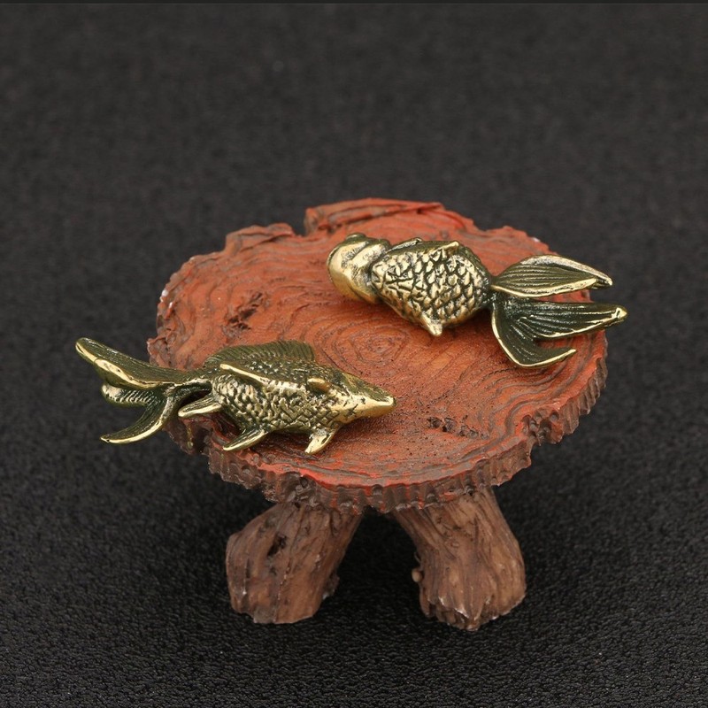 1 Pair of Vintage Style Solid Brass Goldfish Couples Figurines Statues TOY GIFTS gallery