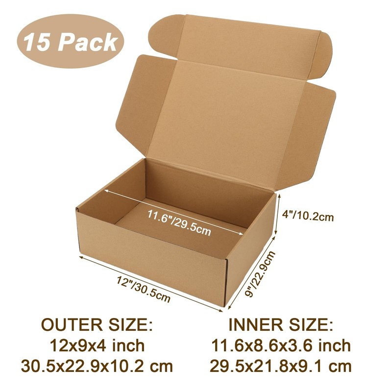 12x9x4 inch Shipping Boxes Set of 15 Brown, Inner Size 11.6x8.6x3.6 inch Card... gallery